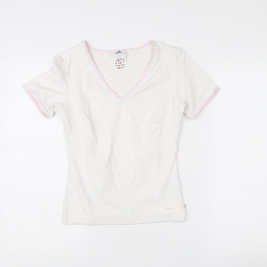 Adidas Womens White Slim Fit V-Neck Activewear T-Shirt Size 10