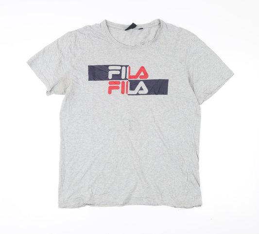 Additional front view of Fila Men's Grey Logo Graphic Print Cotton T-Shirt, size L