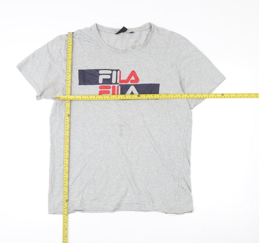 Fila Men's Grey Logo Graphic Print Cotton T-Shirt Size L