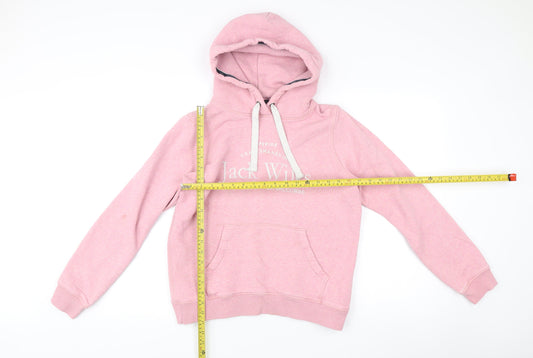 Jack Wills Womens Pink Pullover Hoodie UK 12 with Logo Print