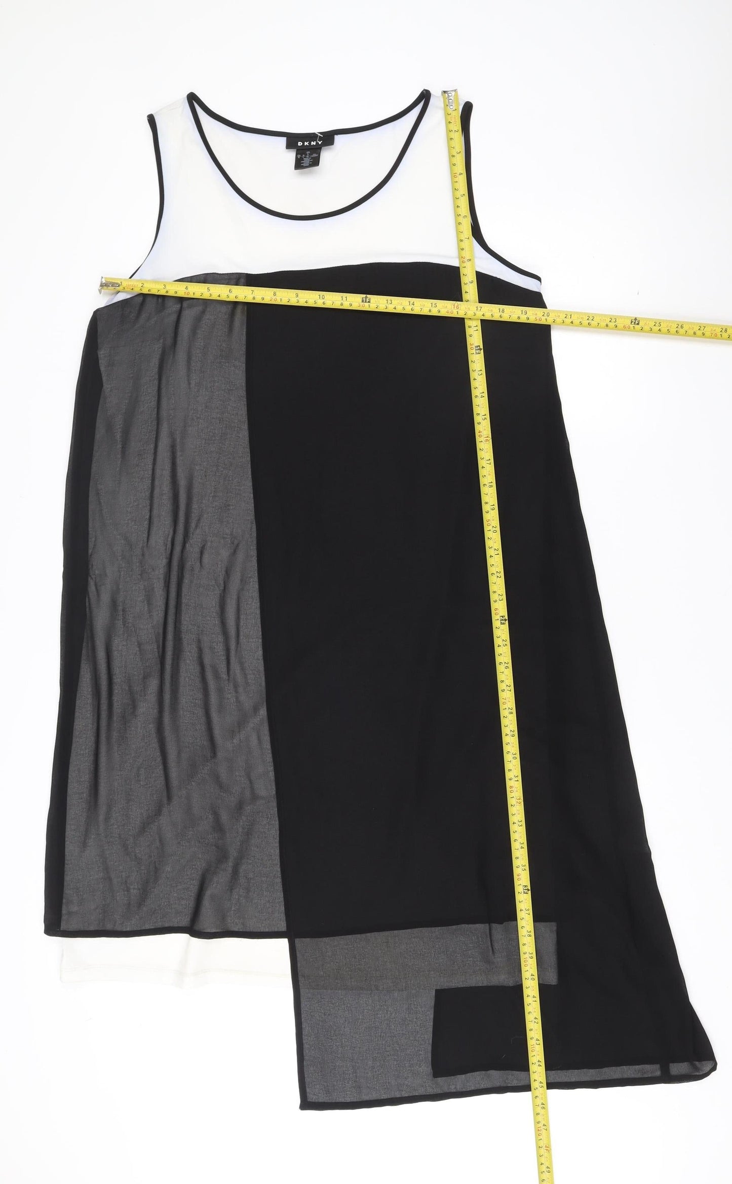DKNY Women’s Shift Dress Black White Grey Midi Size 14 Colourblock