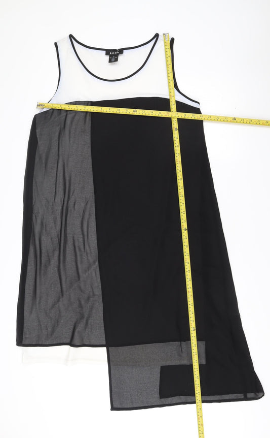 DKNY Women’s Shift Dress Black White Grey Midi Size 14 Colourblock