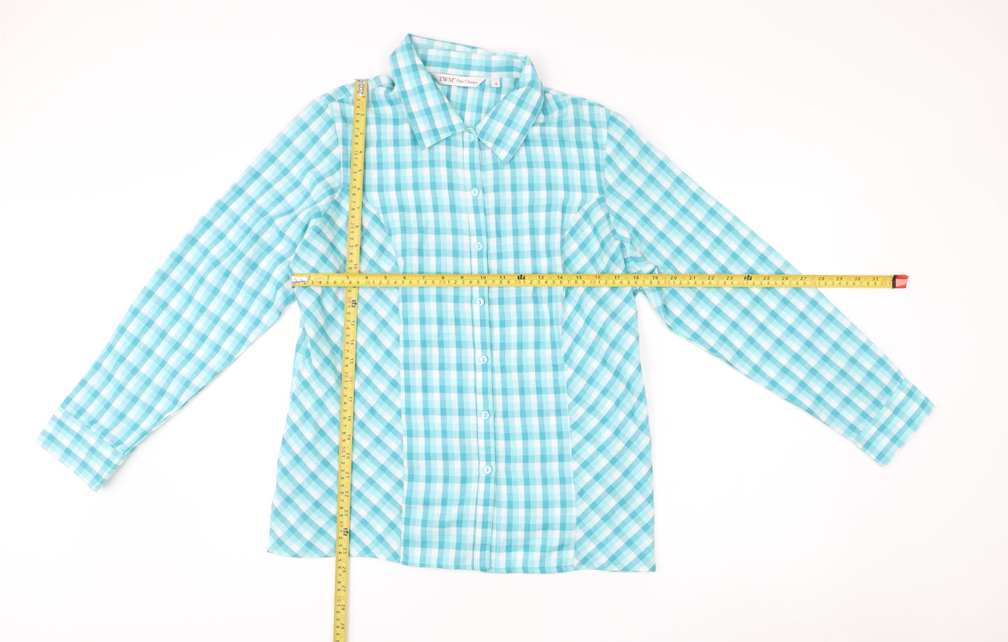 EWM Pure Classics Women Blue Check Cotton Button-Up Shirt Size 16