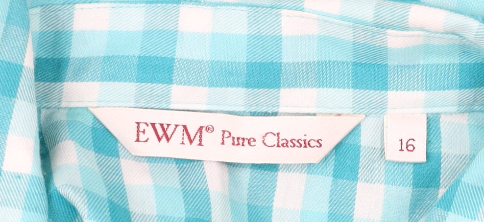 EWM Pure Classics Women Blue Check Cotton Button-Up Shirt Size 16