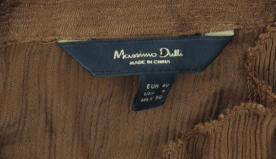 Massimo Dutti Women’s Brown Ruffle Blouse Size 12 Long Sleeve Viscose