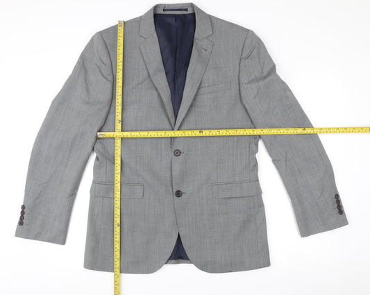 Next Men's Grey Wool Blazer 40R Slim Fit Single Breasted Jacket