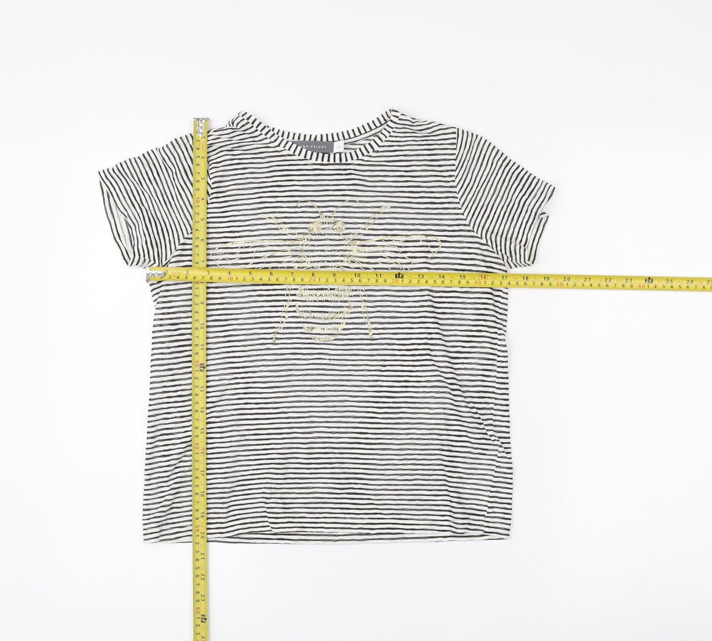 Mint Velvet Women’s Black White Striped Bee Embroidered T-Shirt XS