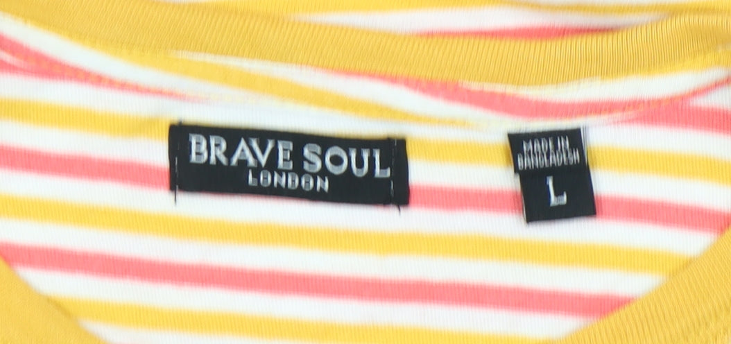 Brave Soul Womens Multicoloured Striped T-Shirt Size L Cotton