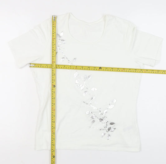 Marks and Spencer Women's White Sequin Floral T-Shirt UK 14