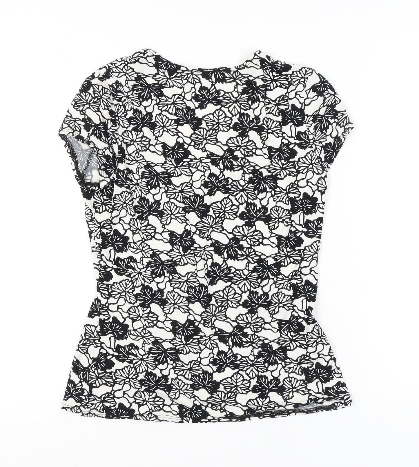 Laura Ashley Womens Black White Floral Blouse UK 12 Short Sleeve V-Neck Wrap