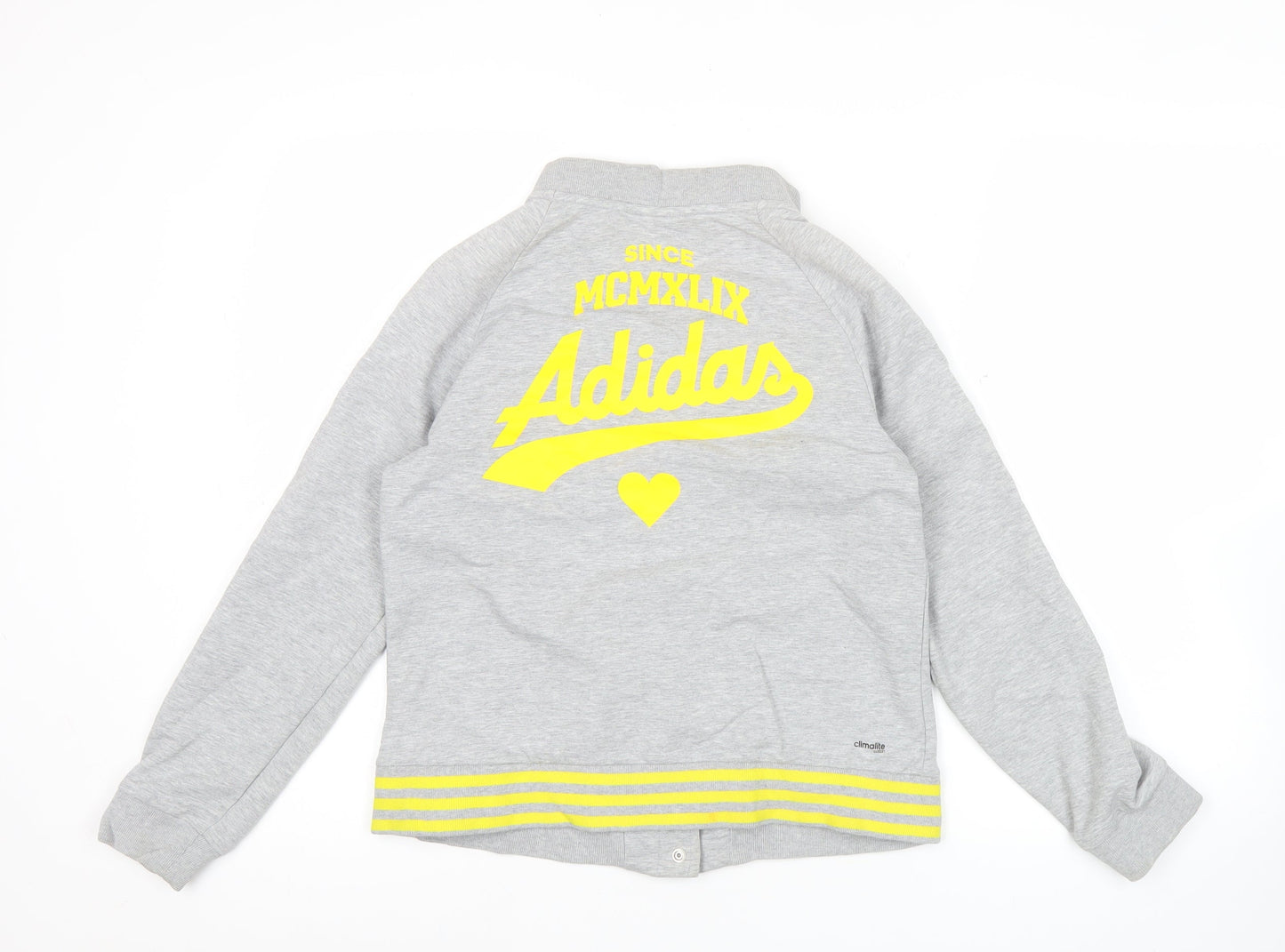 Adidas Women Grey Varsity Jacket UK 12 Cotton Blend Snap