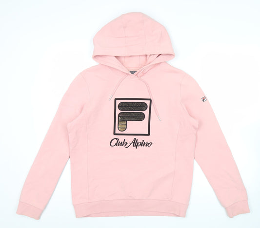 Fila Womens Pink Hoodie Size 12 Club Alpino Logo Drawstring Pullover