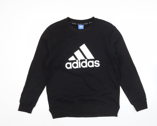 Adidas Mens Black Logo Sweatshirt Pullover Crew Neck Size M