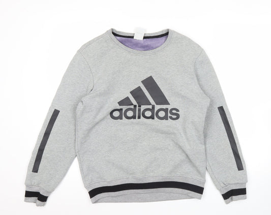 Adidas Men’s Grey Logo Sweatshirt Pullover L Regular Fit Crew Neck