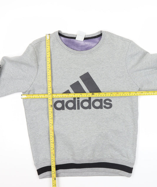 Adidas Men’s Grey Logo Sweatshirt Pullover L Regular Fit Crew Neck