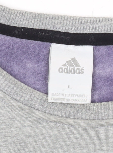 Adidas Men’s Grey Logo Sweatshirt Pullover L Regular Fit Crew Neck