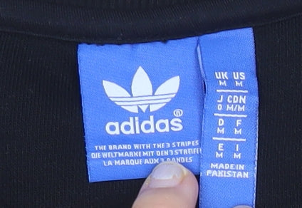 Adidas Womens Black Logo Sweatshirt UK M Cotton Blend Crew Neck