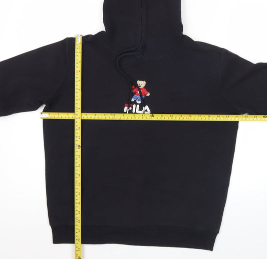 Fila Womens Black Hoodie Size 10 Pullover Bear Embroidered Logo