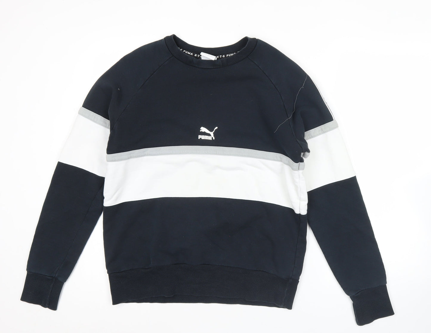 Puma Mens Small Black White Crew Neck Pullover Sweatshirt