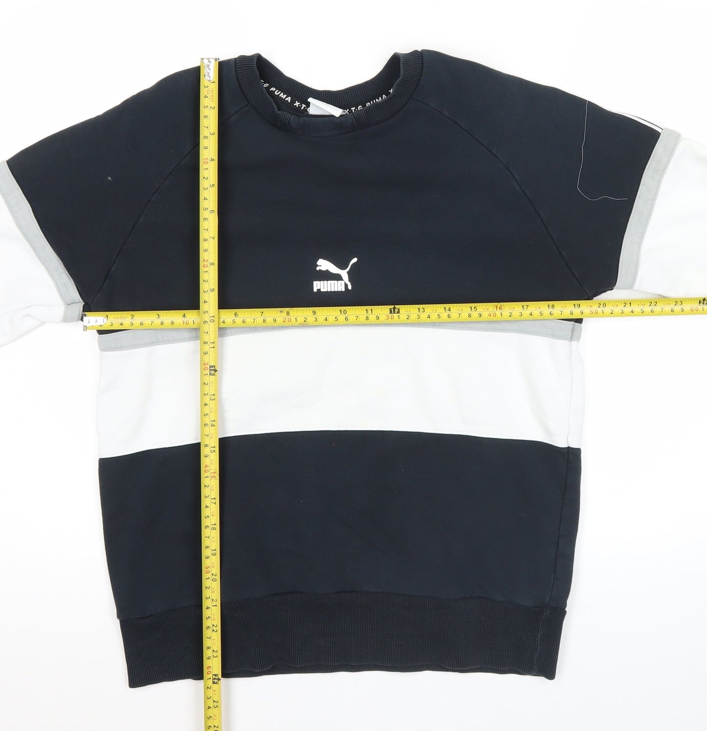 Puma Mens Small Black White Crew Neck Pullover Sweatshirt