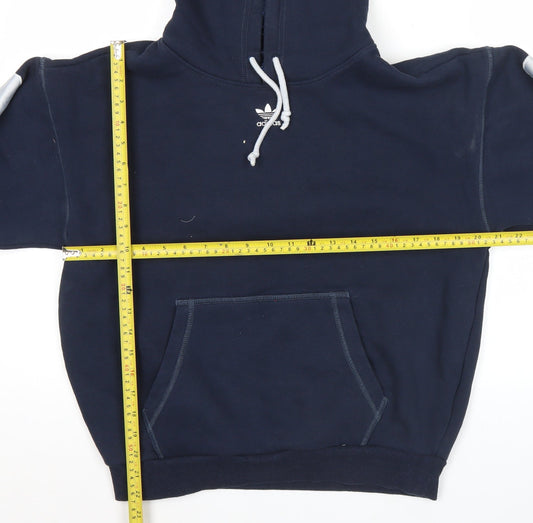 Adidas Mens Blue Pullover Hoodie M Logo Fleece Lined Sportswear