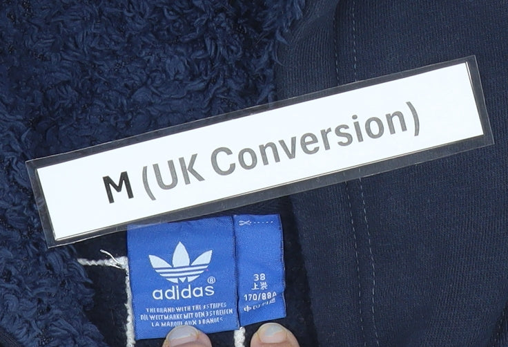 Adidas Mens Blue Pullover Hoodie M Logo Fleece Lined Sportswear