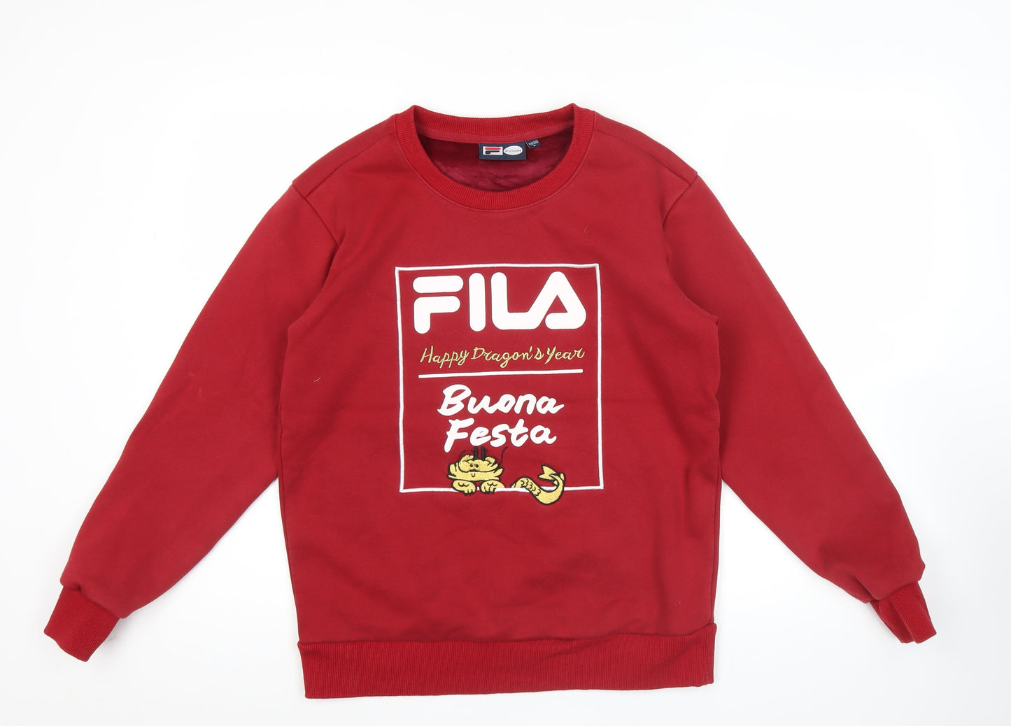 FILA Men's Red XS Pullover Sweatshirt Graphic Print Dragon Crew Neck