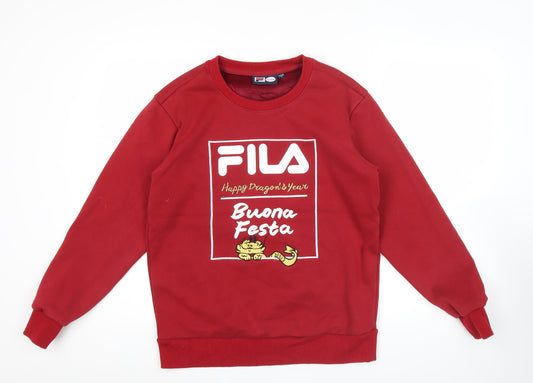 FILA Men's Red XS Pullover Sweatshirt Graphic Print Dragon Crew Neck