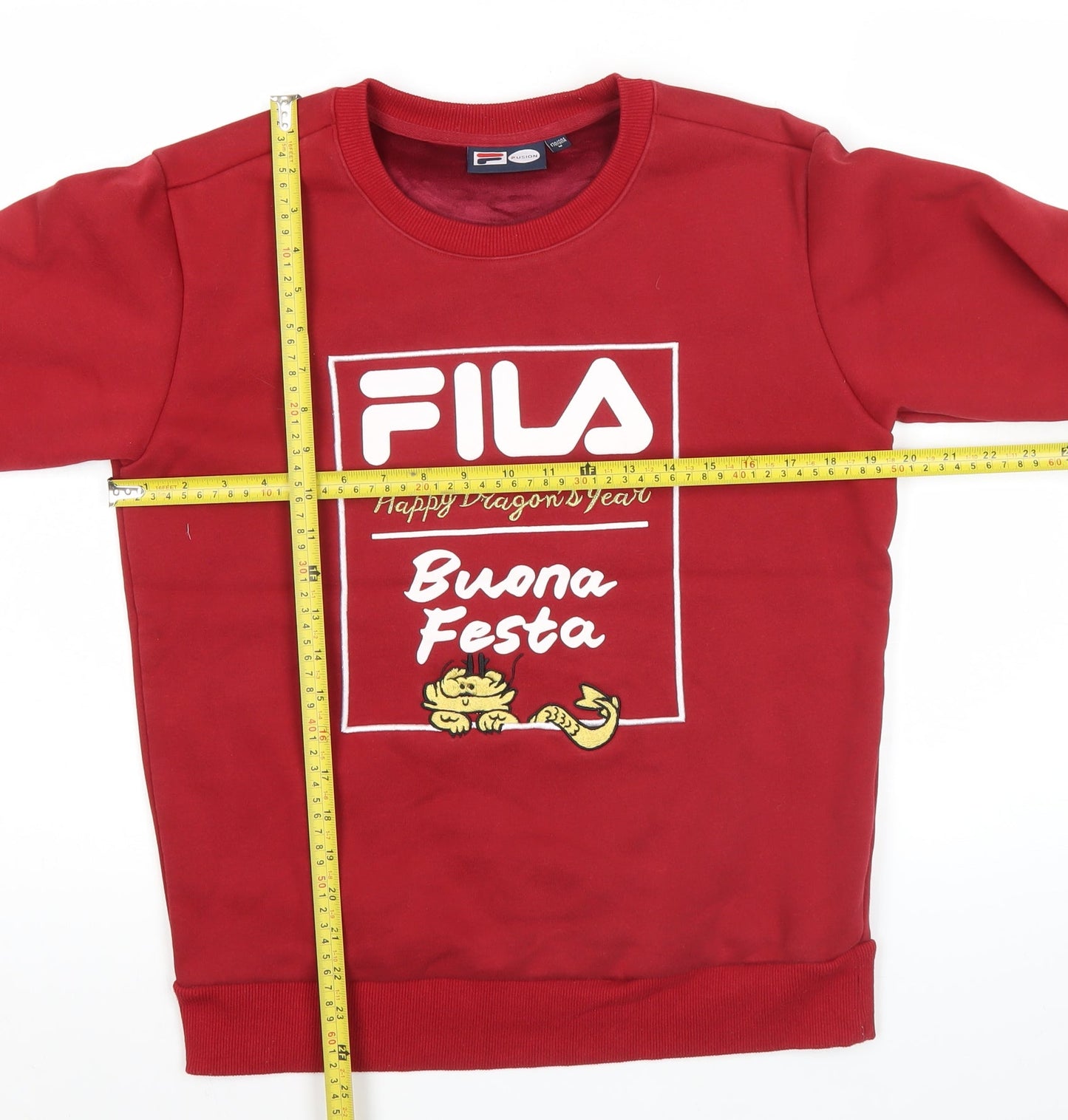 FILA Men's Red XS Pullover Sweatshirt Graphic Print Dragon Crew Neck