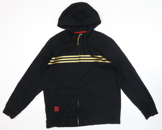 Adidas Mens Black L Full Zip Hoodie Sports Striped Cotton Blend