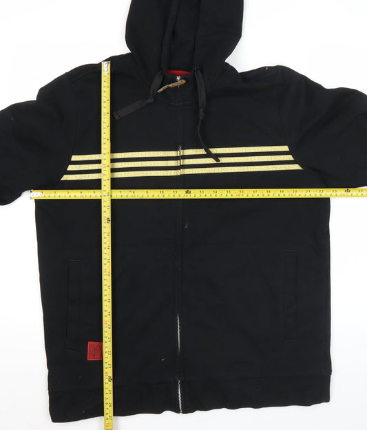 Adidas Mens Black L Full Zip Hoodie Sports Striped Cotton Blend