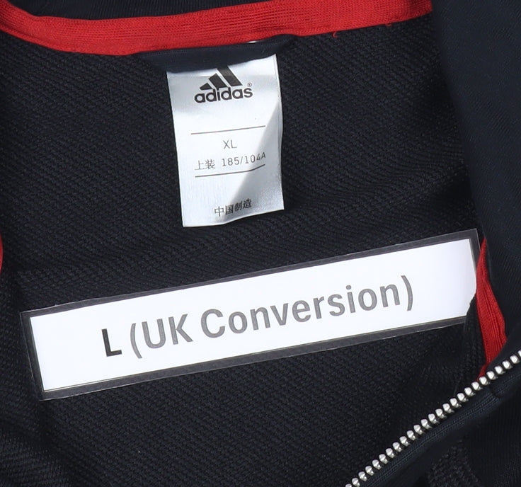 Adidas Mens Black L Full Zip Hoodie Sports Striped Cotton Blend