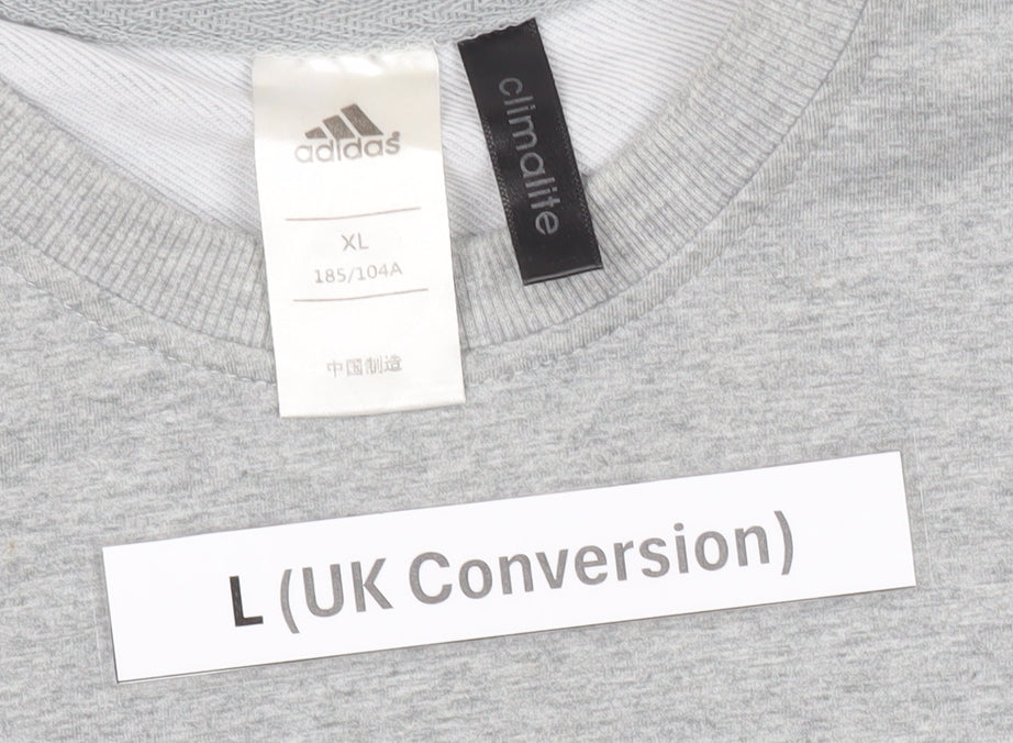 Adidas Men’s Grey Logo Sweatshirt L Pullover Crew Neck Sportswear