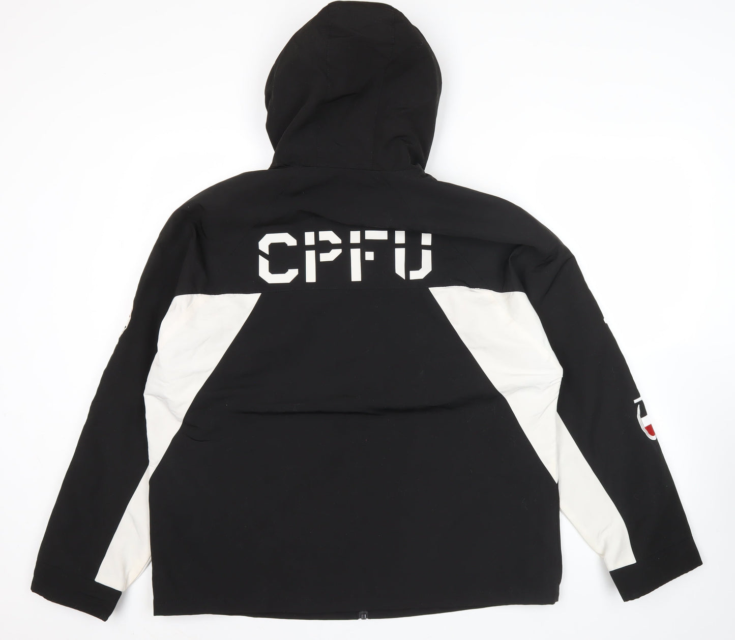 Champion Men’s Black White Hooded Puffer Jacket Size L Logo Sports