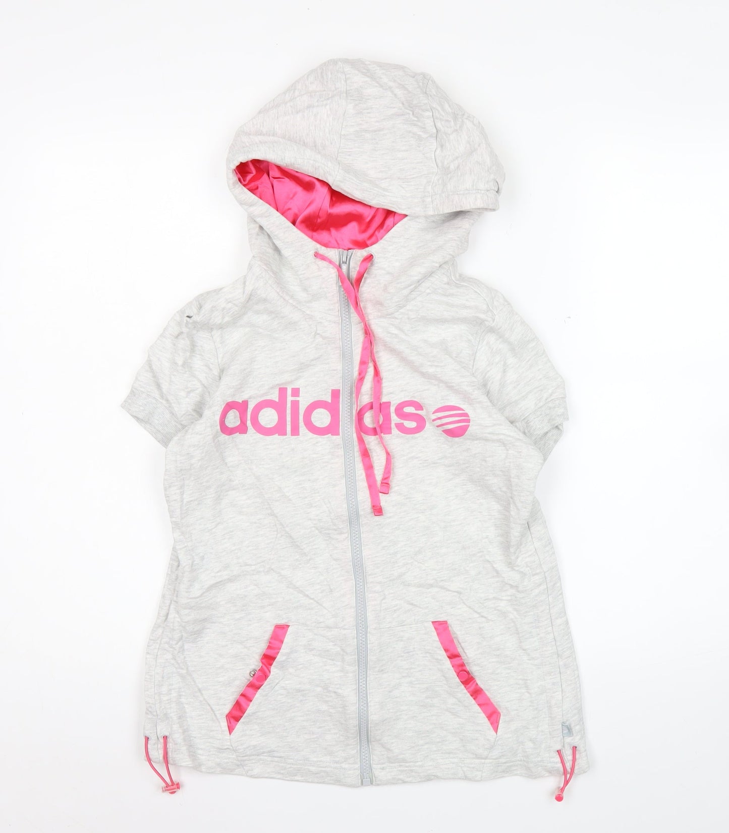 Adidas Womens Grey M Basic Jacket Hoodie Short Sleeve Cotton