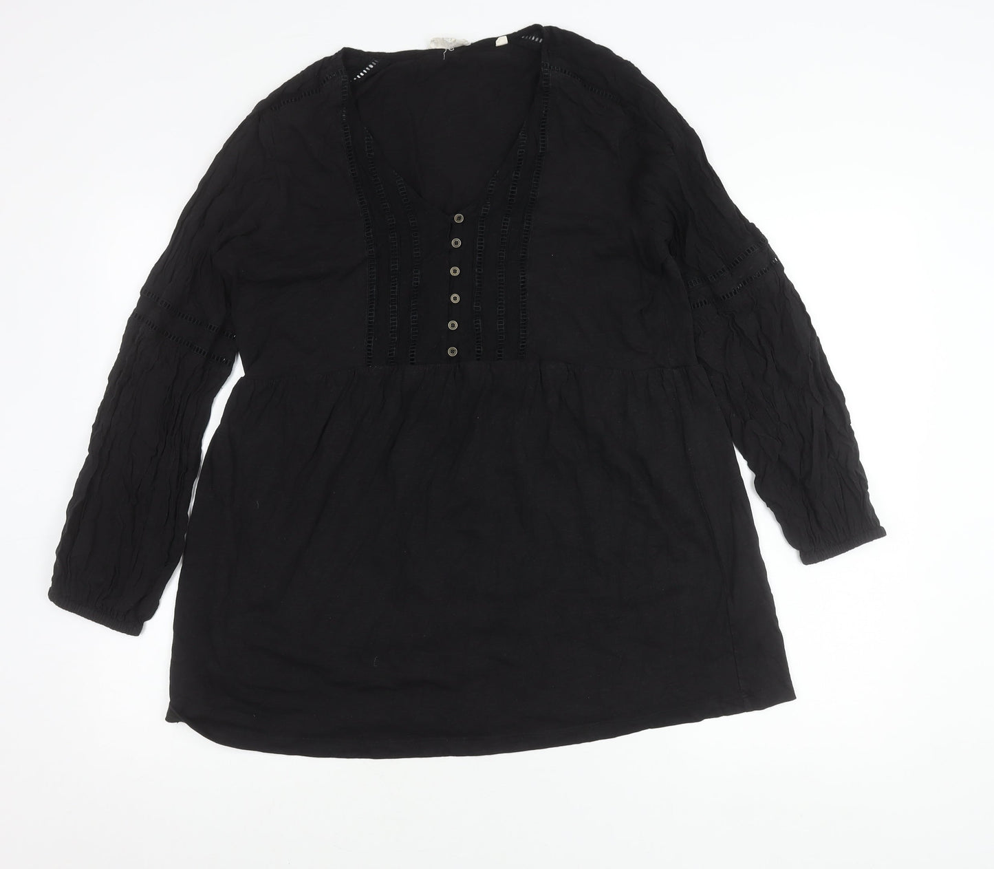 Fat Face Women’s Black Tunic Blouse M Long Sleeve Cotton Modal