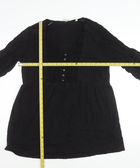 Fat Face Women’s Black Tunic Blouse M Long Sleeve Cotton Modal