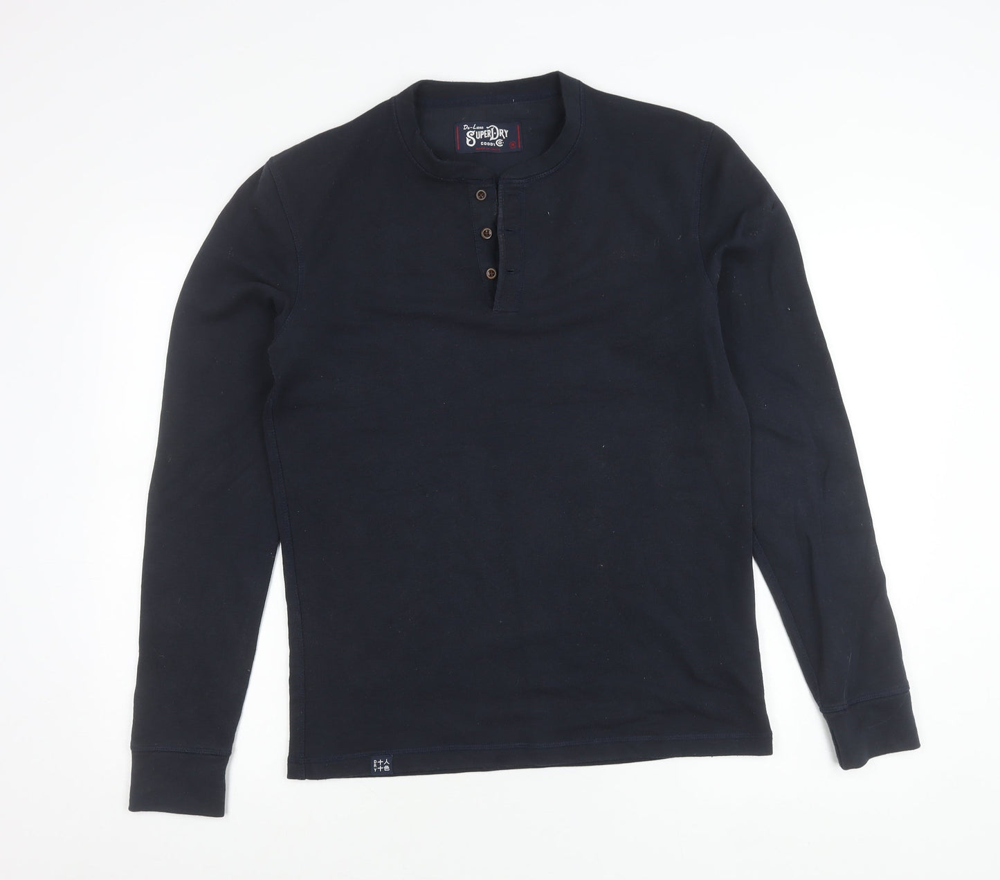 Superdry Men's Blue Henley Jumper Size M Long Sleeve Cotton Blend