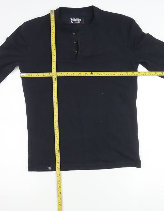 Superdry Men's Blue Henley Jumper Size M Long Sleeve Cotton Blend