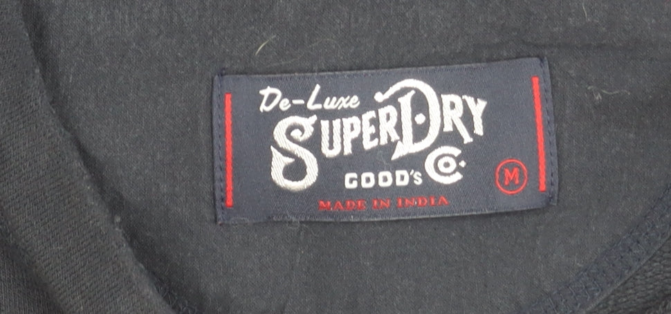 Superdry Men's Blue Henley Jumper Size M Long Sleeve Cotton Blend