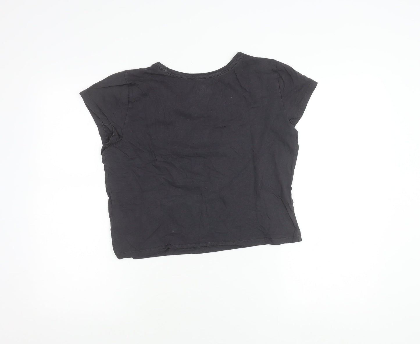 Hollister Womens Black Cropped Graphic T-Shirt Size L Cotton