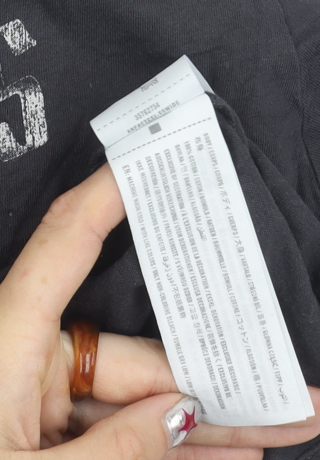 Hollister Womens Black Cropped Graphic T-Shirt Size L Cotton