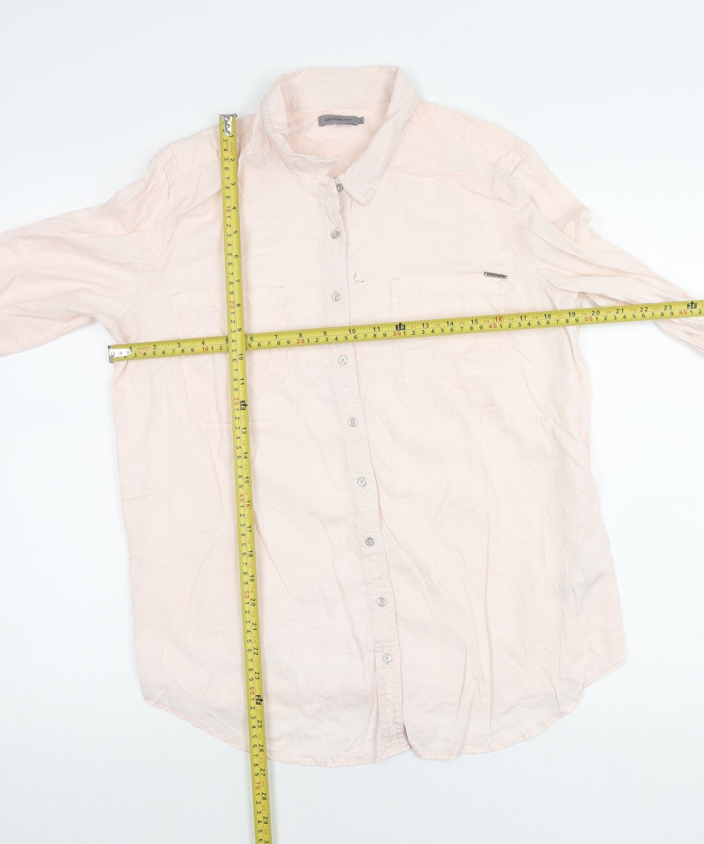 Calvin Klein Jeans Womens Pink Button-Up Long Sleeve Shirt L