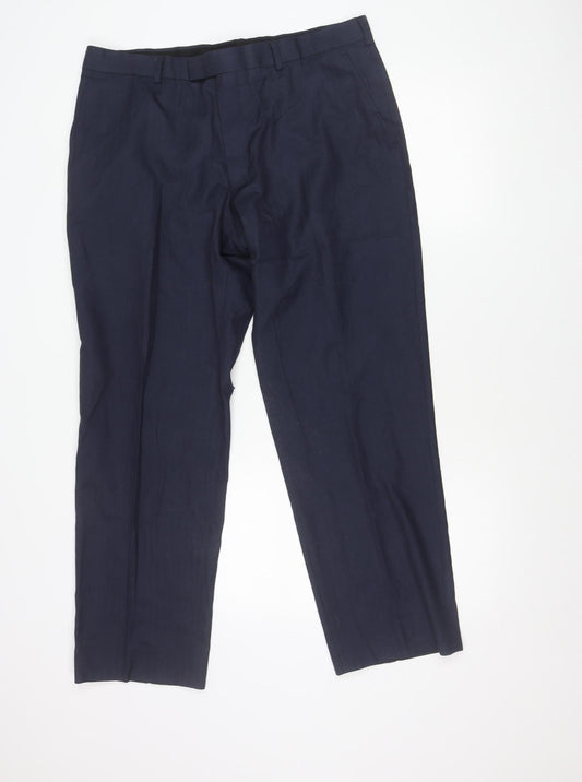 Jaeger Men’s Blue Wool Blend Dress Pants 36S Regular Fit Smart Trousers