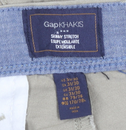Gap Men's Beige Skinny Khaki Trousers Size 31x30 Slim Fit Cotton