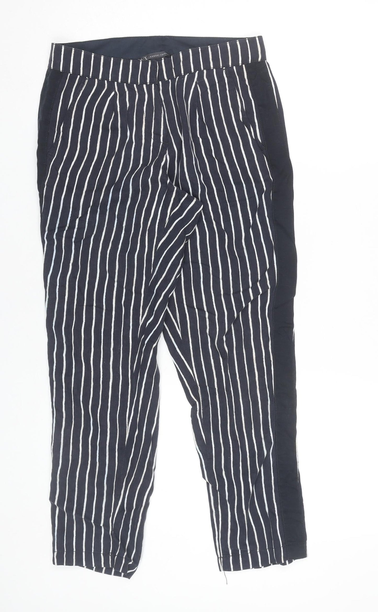 Armani Exchange Womens Black Striped 2XS Chino Trousers