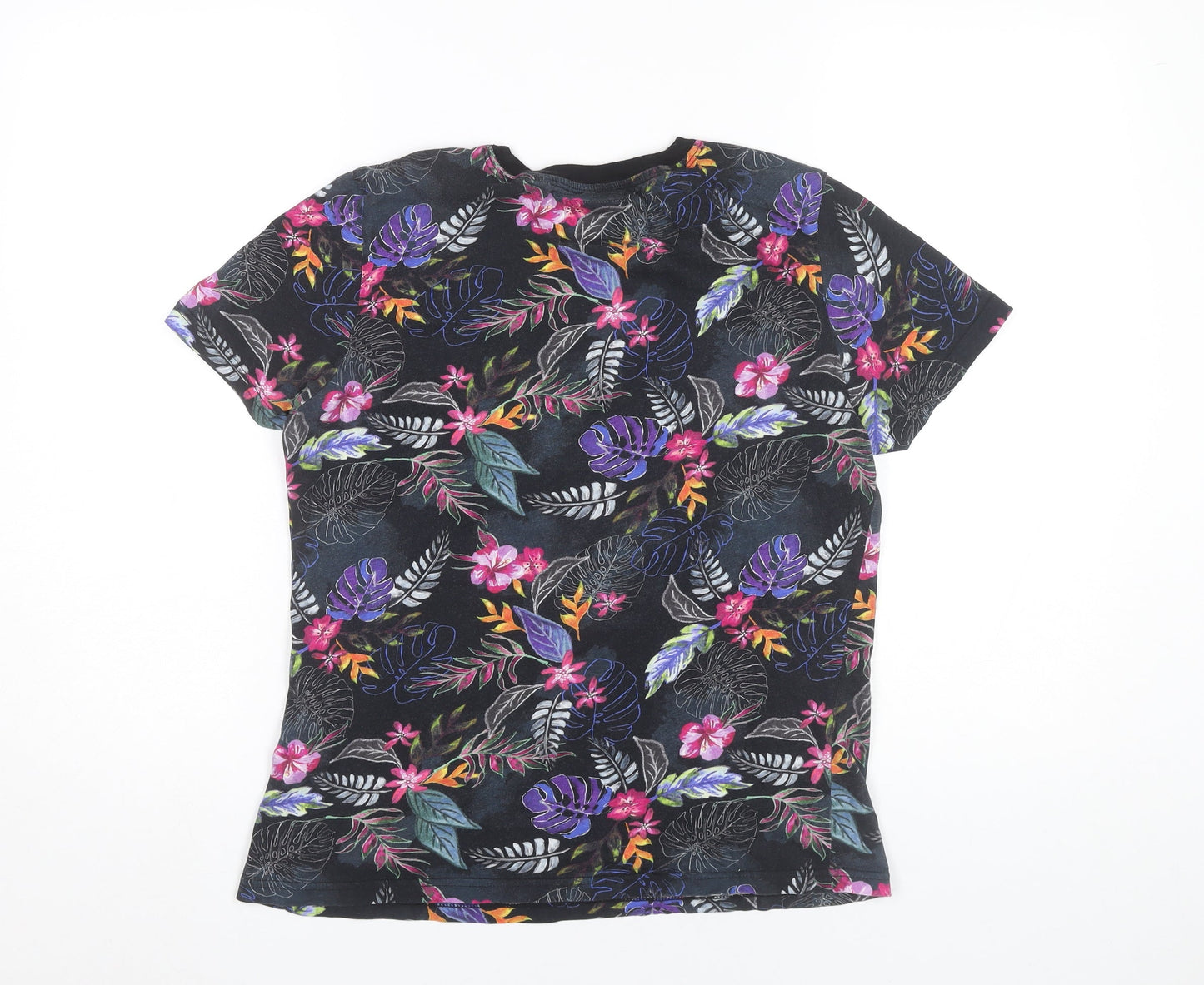 Superdry Womens Black Floral Embroidered Cotton T-Shirt UK 12