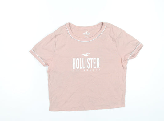 Hollister Women’s Pink Cropped T-Shirt Size M Casual Cotton