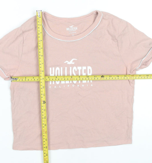 Hollister Women’s Pink Cropped T-Shirt Size M Casual Cotton