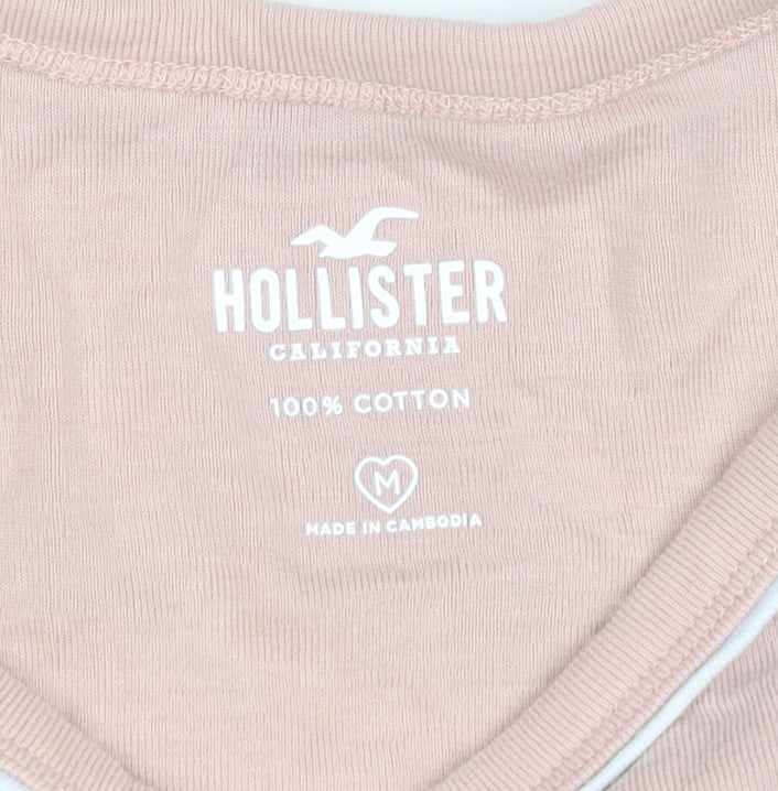 Hollister Women’s Pink Cropped T-Shirt Size M Casual Cotton
